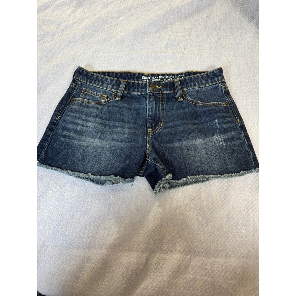 Gap Sexy Boyfriend Denim Jorts Dark Wash Frayed Hem Size 4 27 Womens Blue Jean